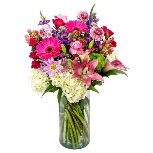 Bloom Haus™ XXL Vase Assorted Floral Arrangement - Pink / White / Purple Perspective: front
