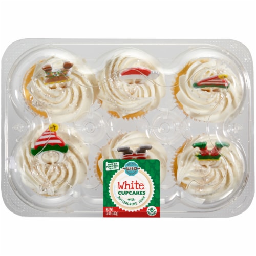 Bakery Fresh Goodness Christmas Holiday White Cupcakes Perspective: front