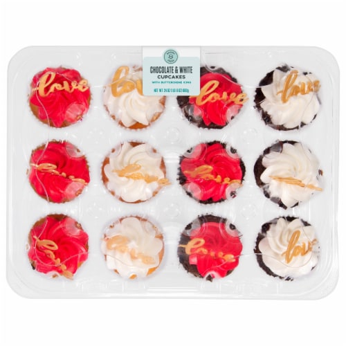 Bakery Fresh Goodness White & Chocolate Cupcakes with Buttercreme Frosting Perspective: front