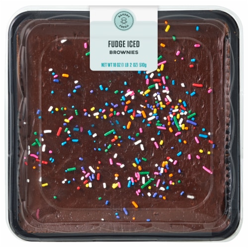 Bakery Fresh Goodness Fudge Iced Brownies with Rainbow Sprinkles Perspective: front