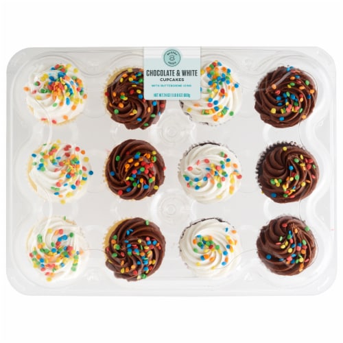 Bakery Fresh Chocolate & White Cupcakes Perspective: front
