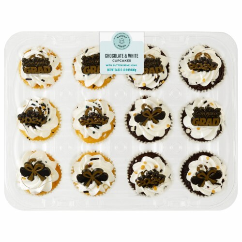 Bakery Fresh Chocolate & White Cupcakes with Buttercreme Icing Perspective: front