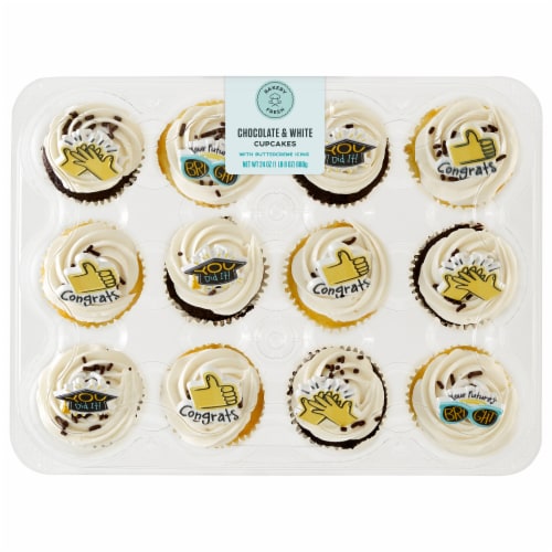 Bakery Fresh Assorted Graduation Cupcakes with Buttercreme Icing Perspective: front