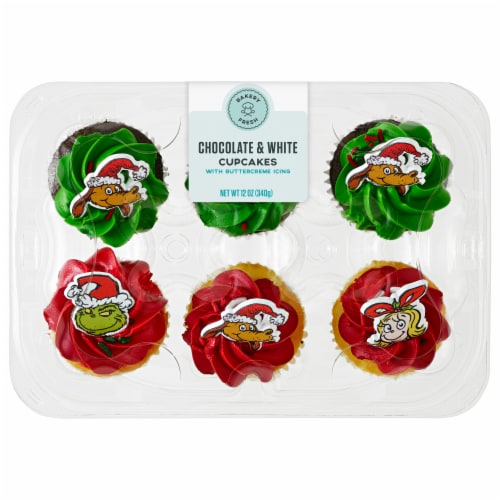 Bakery Fresh Chocolate & White Grinch Cupcakes Perspective: front