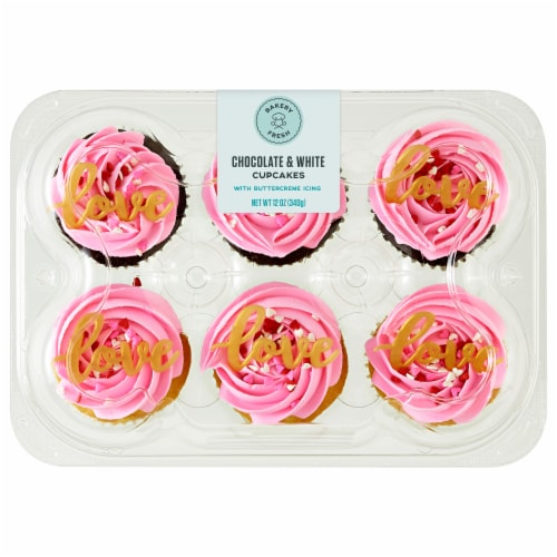 Bakery Fresh Buttercreme Iced Assorted Valentine's Day Cupcakes Perspective: front