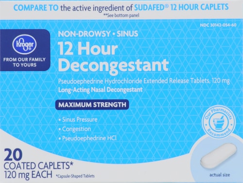 Kroger®  Maximum Strength 12 Hour Non Drowsy Decongestant Coated Caplets Perspective: front