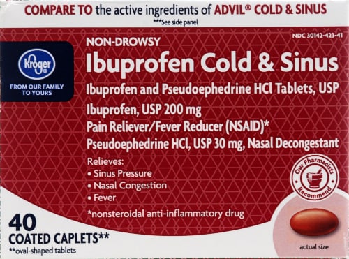 Kroger® Ibuprofen Cold & Sinus 200mg Coated Caplets Perspective: front