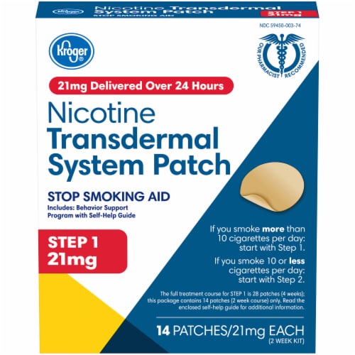 Kroger® Step 1 Stop Smoking Aid Nicotine Transdermal System 21mg Patches Perspective: front