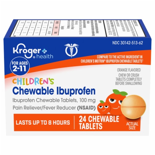 Kroger® Orange Flavor Junior Strength Ibuprofen Chewable Tablets 100mg Perspective: front