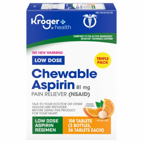 Kroger® Low Dose Orange Aspirin Chews (3 Pack) Perspective: front