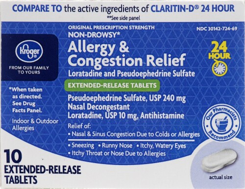 Kroger® 24 Hour Allergy and Congestion Relief Tablets Perspective: front