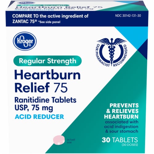 Kroger® Heartburn Relief Acid Reducer Tablets 75mg Perspective: front