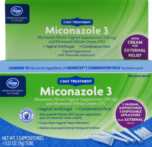 Kroger® 3 Day Yeast Infection Miconazole Suppositories & Cream Perspective: front