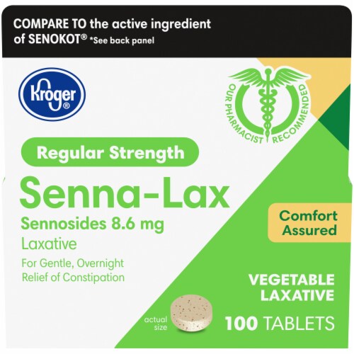 Kroger®  Regular Strength Natural Senna Vegetable 8.6 mg Laxative Tablets Box Perspective: front