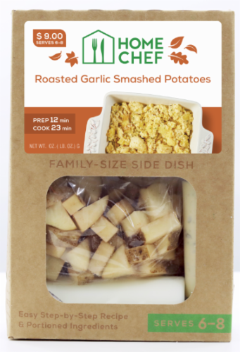Home Chef Side Dish Roasted Garlic Smashed Potatoes Perspective: front
