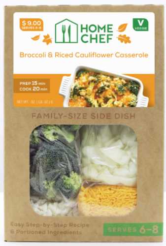 Home Chef Side Dish Broccoli & Riced Cauliflower Casserole with Cheddar Cheese Perspective: front