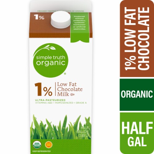 Simple Truth Organic® 1% Low Fat Chocolate Milk Half Gallon Perspective: front