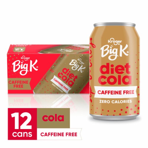 Diet Big K® Cola Caffeine Free Zero Calorie Soda Cans Perspective: front
