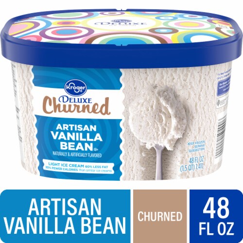 Kroger® Deluxe Churned Artisan Vanilla Bean Light Ice Cream Tub Perspective: front