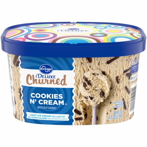 Kroger® Deluxe Churned Cookies & Cream Light Ice Cream Tub Perspective: front