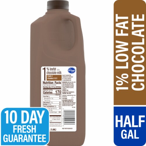 Kroger 1% Lowfat Chocolate Milk Half Gallon Perspective: front