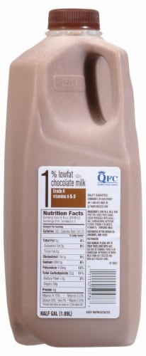 QFC 1% Lowfat Chocolate Milk Half Gallon Perspective: front