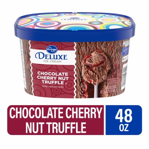 Kroger® Deluxe Chocolate Cherry Nut Truffle Ice Cream Tub Perspective: front