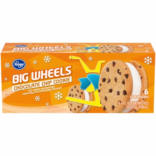 Kroger® Big Wheels Chocolate Chip Cookie Ice Cream Sandwiches Perspective: front