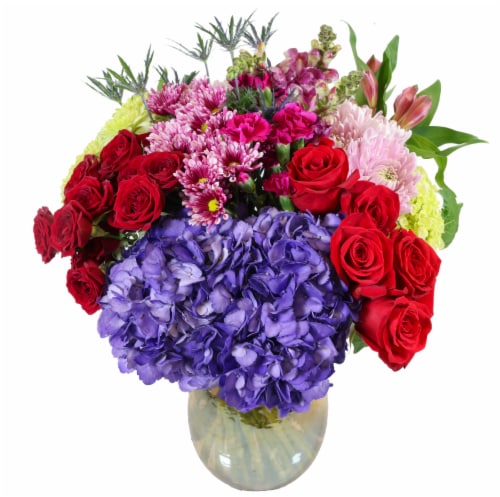 Bloom Haus™ Our Haus Floral Arrangment - Red / Blue / Pink Perspective: front