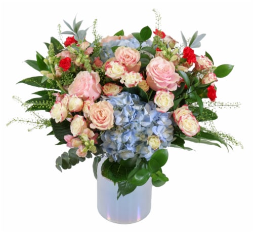Bloom Haus™ Luxe Haus Floral Arrangement - Pink / Blue / Red Perspective: front