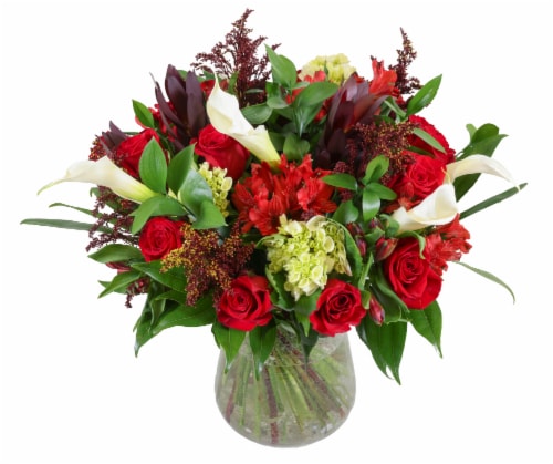 Bloom Haus™ Luxe Haus Floral Arrangement - Red / White / Maroon Perspective: front