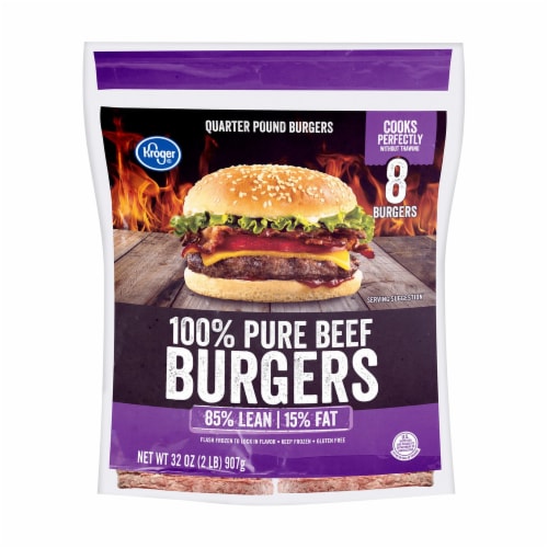Kroger® 100% Pure Ground Beef Quarter Pound Burgers 8 Count Perspective: front