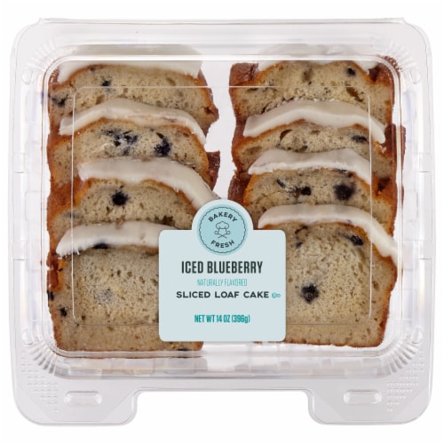 Bakery Fresh Goodness Vanilla Iced Sliced Blueberry Loaf Cake Perspective: front