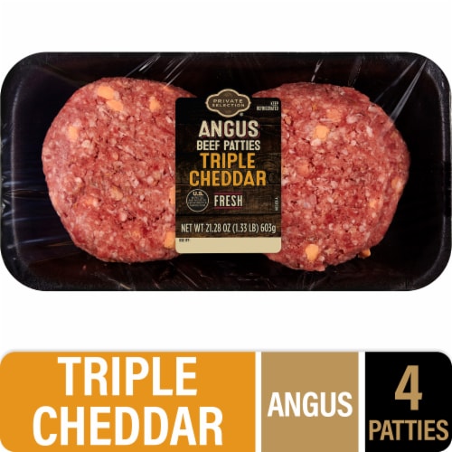 Private Selection® 1.33 lb. Angus Beef Patties Triple Cheddar Perspective: front