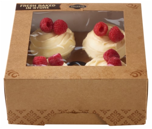 Private Selection® White Cake Cream Cheese Icing Raspberry Filled Cupcake Perspective: front