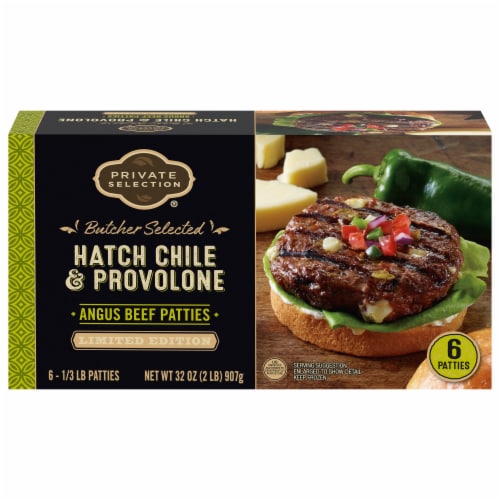 Private Selection® Hatch Chile and Provolone Angus Beef Patties Perspective: front