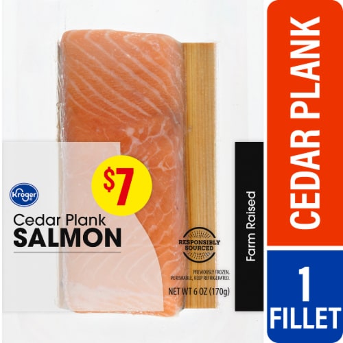 Kroger® Farm Raised Atlantic Salmon Portions Cedar Plank Perspective: front