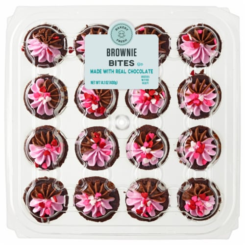 Bakery Fresh Valentine's Pink and Chocolate Icing Mini Brownies Party Platter Perspective: front