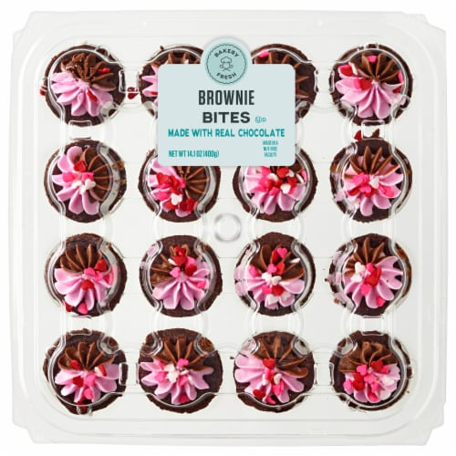 Bakery Fresh Valentine's Pink and Chocolate Icing Mini Brownies Party Platter Perspective: front