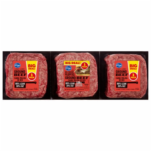 Ground Beef 80% Lean 20% Fat Value Pack - 3 Lbs.