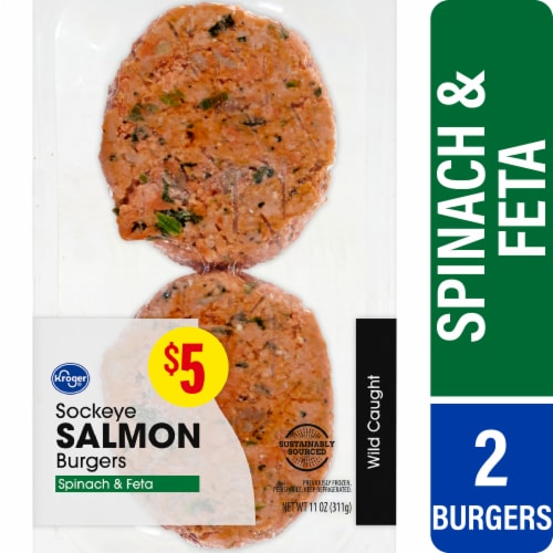 Kroger® Wild Caught Sockeye Salmon Burgers Spinach & Feta Perspective: front