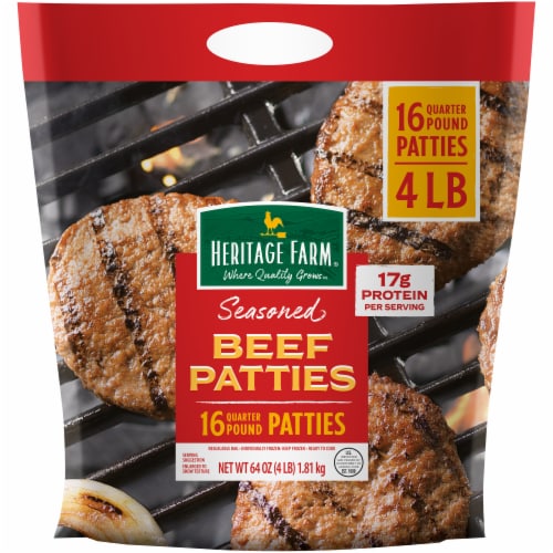 Heritage Farm Seasoned Quarter Pound Beef Patties Perspective: front