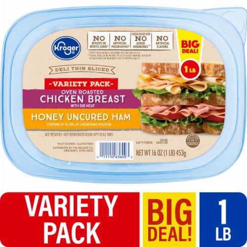 Kroger® Oven Roasted Chicken Breast and Uncured Honey Ham Variety Pack Deli Thin Sliced BIG DEAL! Perspective: front