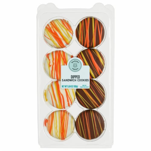 Chocolaty Dipped Mixed Drizzled Sandwich Cookies Perspective: front