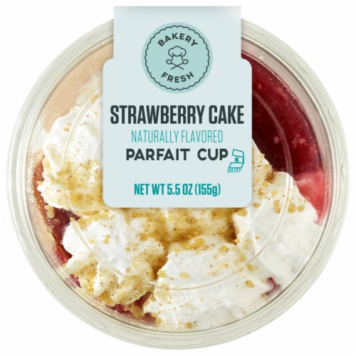 Bakery Fresh Strawberry Cake Parfait Cup Perspective: front