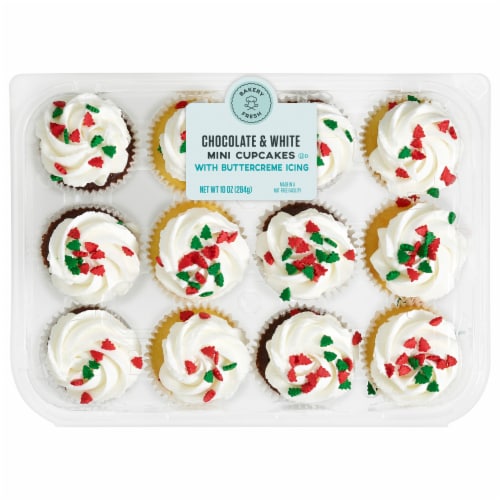 Bakery Fresh Christmas Chocolate & White Mini Cupcakes Perspective: front