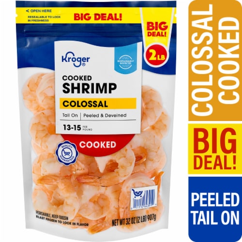 Kroger® Colossal Shrimp Cooked Peeled & Deveined Tail On BIG DEAL! Perspective: front