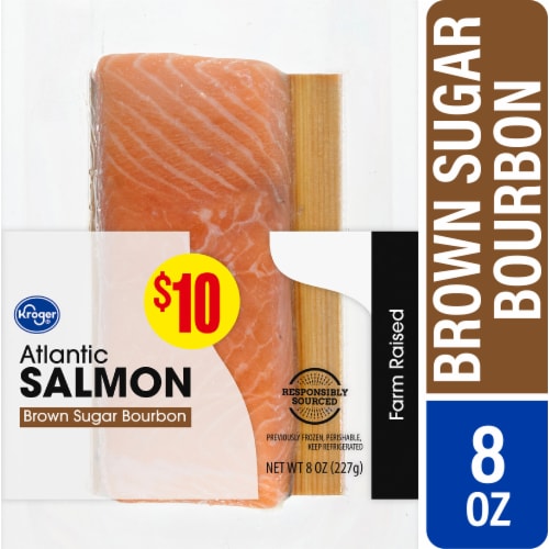 Kroger® Farm Raised Brown Sugar Bourbon Atlantic Salmon Portions Cedar Plank Perspective: front