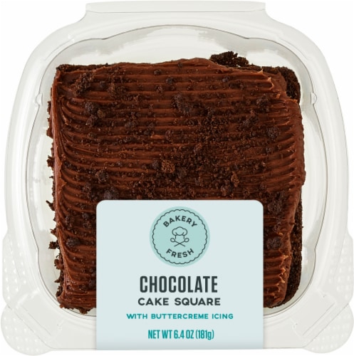 Bakery Fresh 1 Layer Chocolate Cake Square with Buttercreme Icing Perspective: front