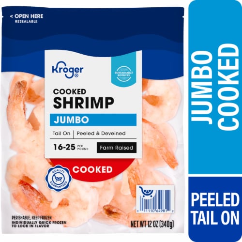 Kroger® Jumbo Shrimp Cooked Peeled & Deveined Tail On Perspective: front
